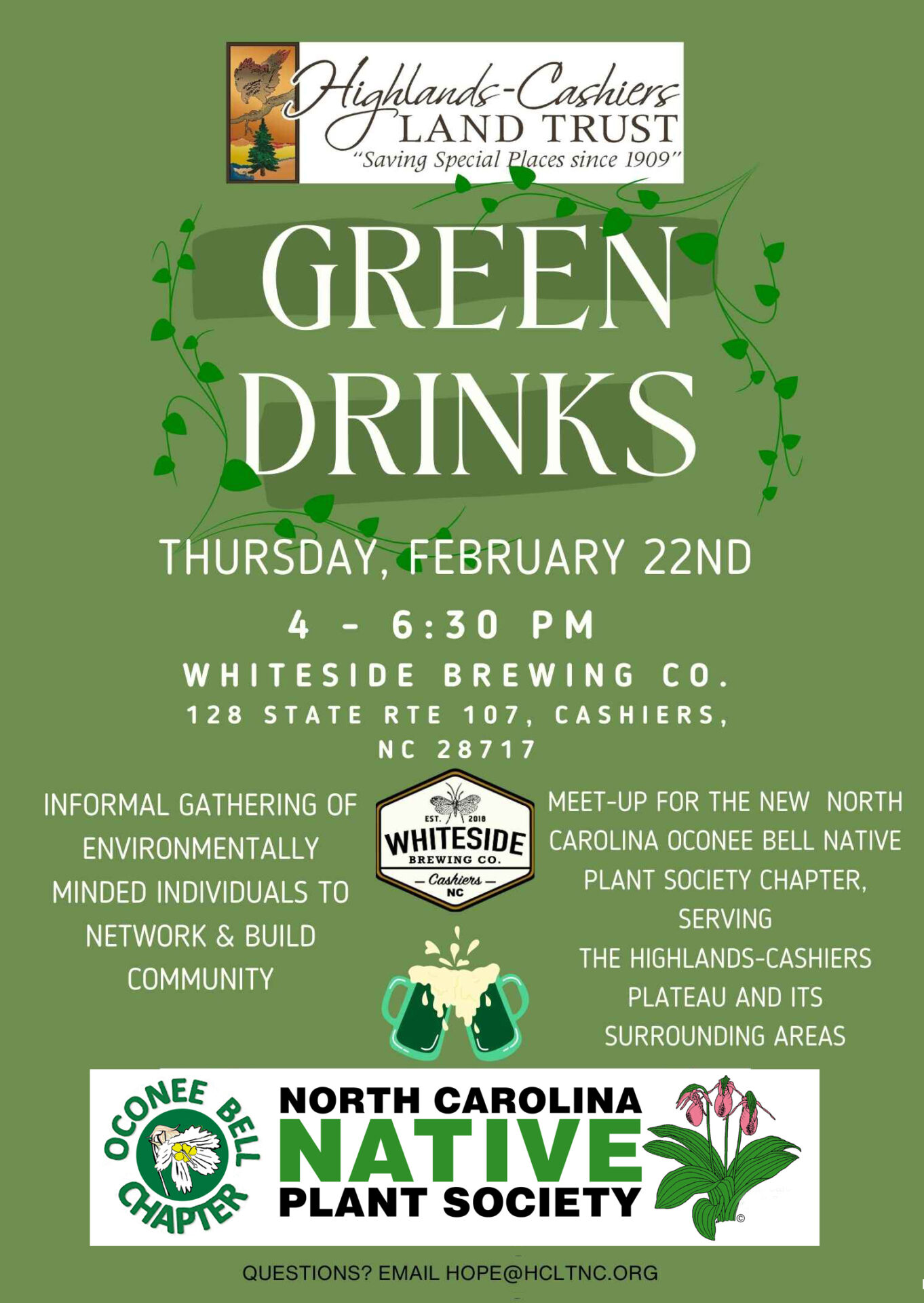 Green Drinks Whiteside Brewery Cashiers